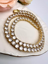 Load image into Gallery viewer, Tennis choker fine cut 4mm cz logo lock necklace
