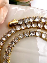 Load image into Gallery viewer, Tennis choker fine cut 4mm cz logo lock necklace