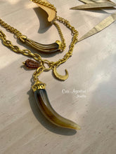 Load image into Gallery viewer, Antique gold boho double-strand necklace resin saber-tooth
