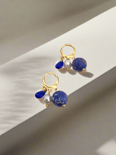 Load image into Gallery viewer, Natural ball gemstone hoop earrings
