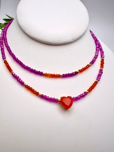 Load image into Gallery viewer, Coral heart necklace set with pink crystal
