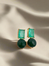 Load image into Gallery viewer, Tourmaline base crystal and emerald jade earrings
