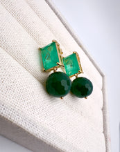 Load image into Gallery viewer, Tourmaline base crystal and emerald jade earrings
