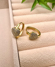 Load image into Gallery viewer, Big heart detail cz in front hoop earrings
