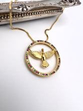 Load image into Gallery viewer, Micro CZ colorful Holy Spirit mandala necklace
