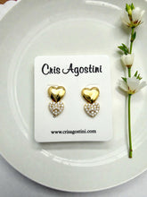 Load image into Gallery viewer, Two different hearts cz earrings
