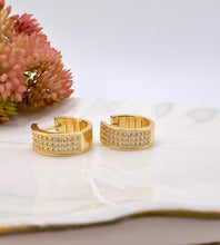 Load image into Gallery viewer, Round three row pave hoop earrings
