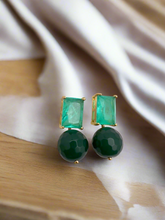 Load image into Gallery viewer, Tourmaline base crystal and emerald jade earrings
