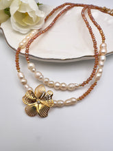 Load image into Gallery viewer, Dulce de leche crystal with freshwater pearl necklace
