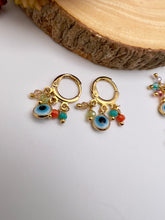 Load image into Gallery viewer, Small colorful crystal greek eye hoop earrings
