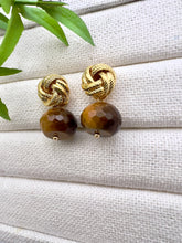 Load image into Gallery viewer, Eye of tiger braided base earrings
