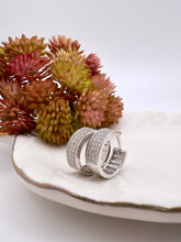 Load image into Gallery viewer, Round three row pave hoop earrings
