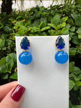 Load image into Gallery viewer, Blue crystal drop and blue jade ball earrings
