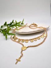 Load image into Gallery viewer, Dulce de leche crystal necklace with 10 commandments medals
