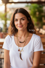 Load image into Gallery viewer, Antique gold boho double-strand necklace resin saber-tooth
