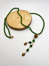 Load image into Gallery viewer, Long green quartz and eye of tiger necklace
