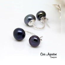 Load image into Gallery viewer, Double black freshwater 925 silver earrings
