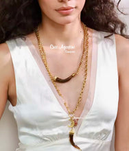 Load image into Gallery viewer, Antique gold boho double-strand necklace resin saber-tooth
