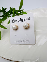 Load image into Gallery viewer, Shell pearl surrounded with micro zirconia 3 sizes earrings
