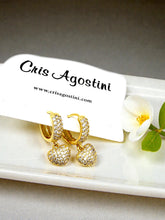 Load image into Gallery viewer, Classic studded hoop with heart pendant earrings
