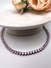 Load image into Gallery viewer, Tennis choker necklace 3 prongs 4mm cz light colors
