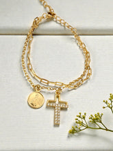Load image into Gallery viewer, Double bracelet cross and Virgin Mary
