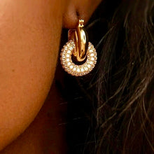 Load image into Gallery viewer, Hoop detail with studded ring pendant earrings
