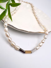 Load image into Gallery viewer, Freshwater pearl necklace with rhodium and gold detail
