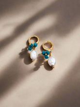 Load image into Gallery viewer, Freshwater pearl and turquoise small hoop earrings
