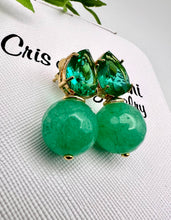 Load image into Gallery viewer, Cut crystal drop with jade amazonite gemstone earrings
