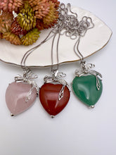 Load image into Gallery viewer, Natural Stone heart shape bow necklace
