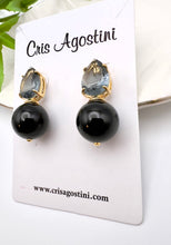 Load image into Gallery viewer, Cut crystal drop with black agate gemstone earrings
