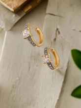 Load image into Gallery viewer, Micro zirconia hoop earrings with larger cz in front
