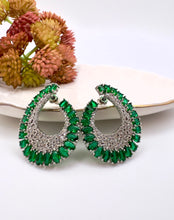 Load image into Gallery viewer, Curved diamond cz emerald baguette around earrings
