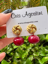 Load image into Gallery viewer, Rubellite jade braided base earrings
