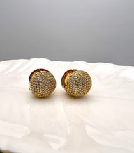 Load image into Gallery viewer, Clip-on round cz studded gold plated earrings
