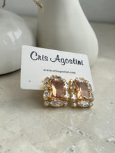 Load image into Gallery viewer, Party square peach and crystal earrings
