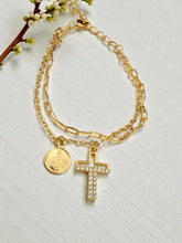 Load image into Gallery viewer, Double bracelet cross and Virgin Mary
