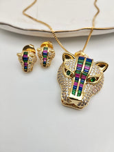 Load image into Gallery viewer, Colorful CZ tigers on the face jewelry set
