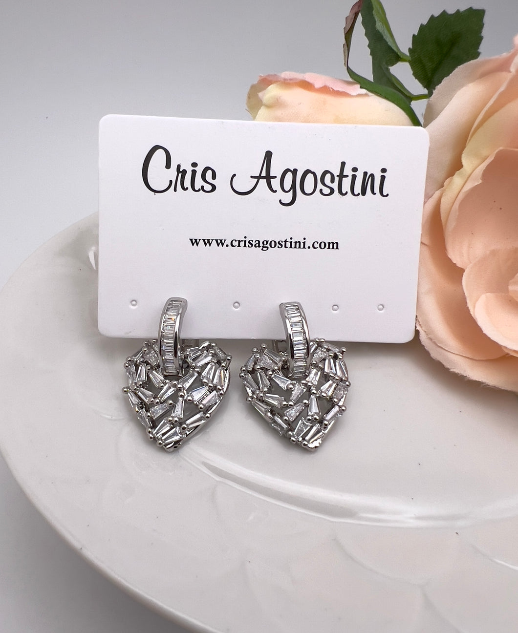 Baguette heart shape small hoop earrings