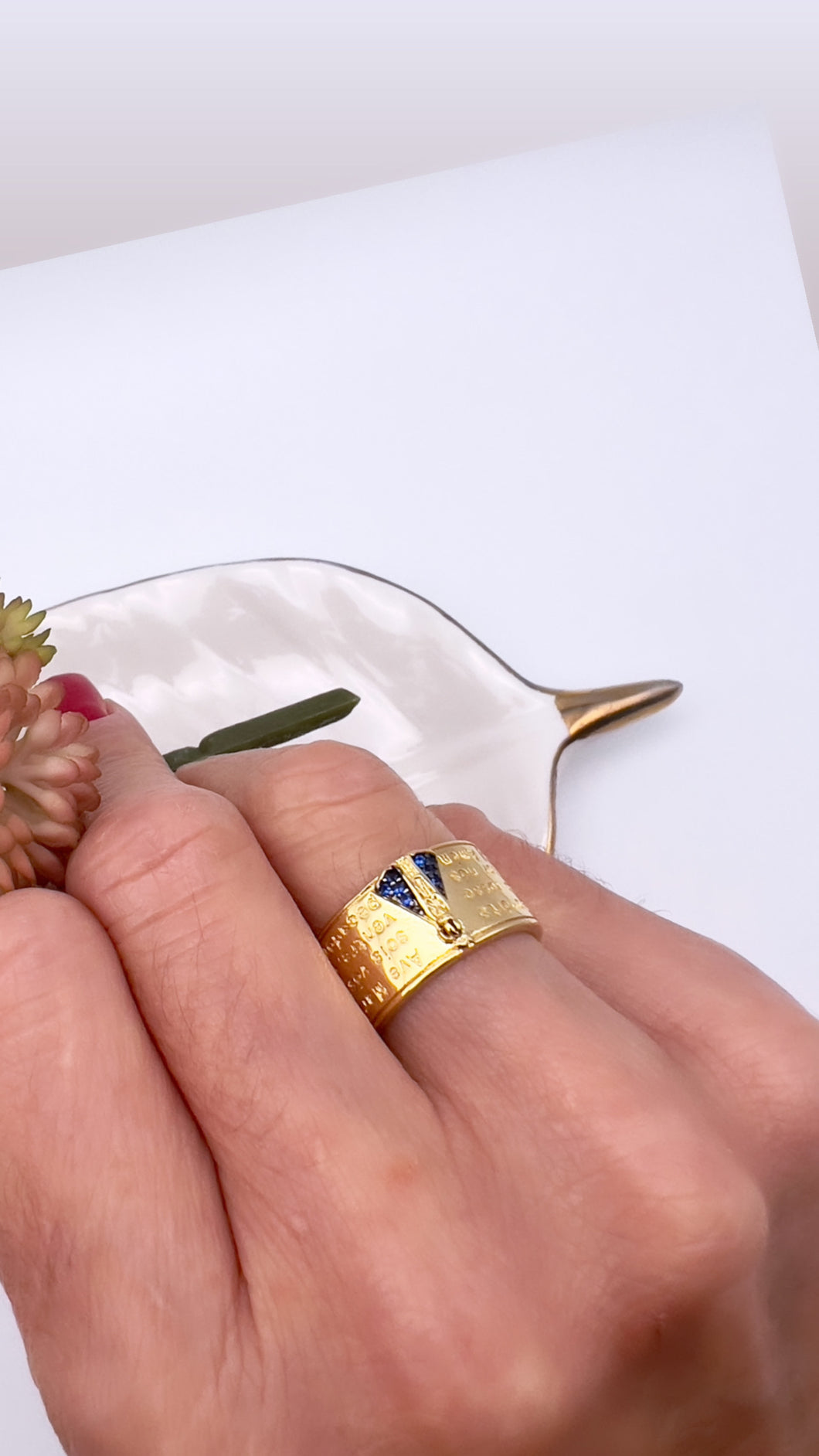 Our Lady Aparecida with prayer gold plated ring