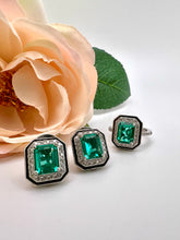 Load image into Gallery viewer, Tourmaline set with  enameled detail
