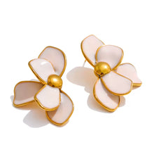 Load image into Gallery viewer, Unique enameled orchid earrings
