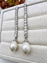 Load image into Gallery viewer, Big wire cz drop shell pearl earrings
