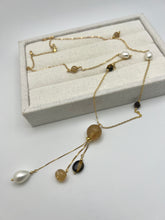 Load image into Gallery viewer, Rutilated quartz pearl and eye of tiger long necklace
