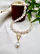 Load image into Gallery viewer, Cultured pearl triangle opaque cz necklace
