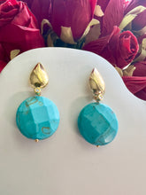 Load image into Gallery viewer, Round turquoise cz detail earrings
