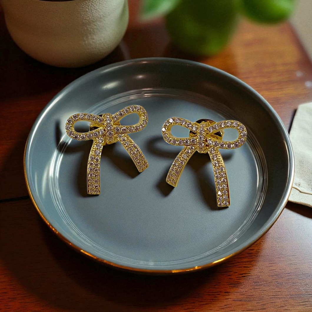 Delicate bow cz earrings