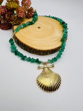 Load image into Gallery viewer, Natural jade gemstone and Golden Shell Necklace

