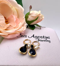 Load image into Gallery viewer, Drop crystal black and mini shell hoop earrings
